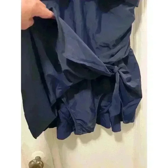 Navy Tummy Control V-Neck Ruched Tie Knot Skirt Swimdress Swimsuit NWT Size XL - Picture 7 of 10